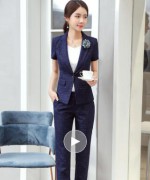 2019夏季薄款职业装西装套装女时尚气质休闲商务正装114-1318（外套+长裤）