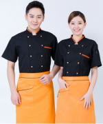 西餐厅中餐厅酒店餐饮厨房后厨厨师长短袖厨师服短袖宽条领HY-C0201029
