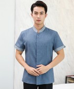 棉麻领子绣花酒店客房半袖保洁服上衣45-8801-8808