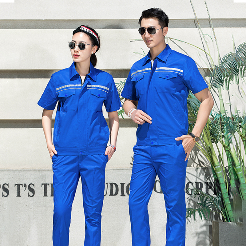 涤棉细斜纹纯色双反短袖工装劳保服套装B01-751-755套装图3