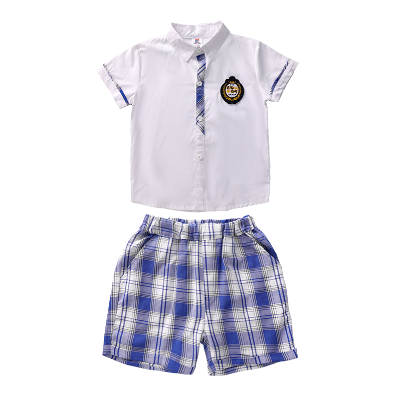 夏季学院英伦风儿童短袖衬衫校服套装两件套455-8197（含徽章）图2