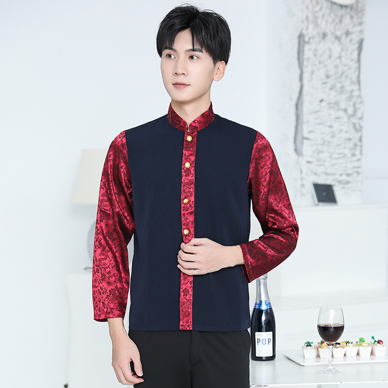 中式绣花长袖服务员工作服男款H05-中式绣花长袖男图3