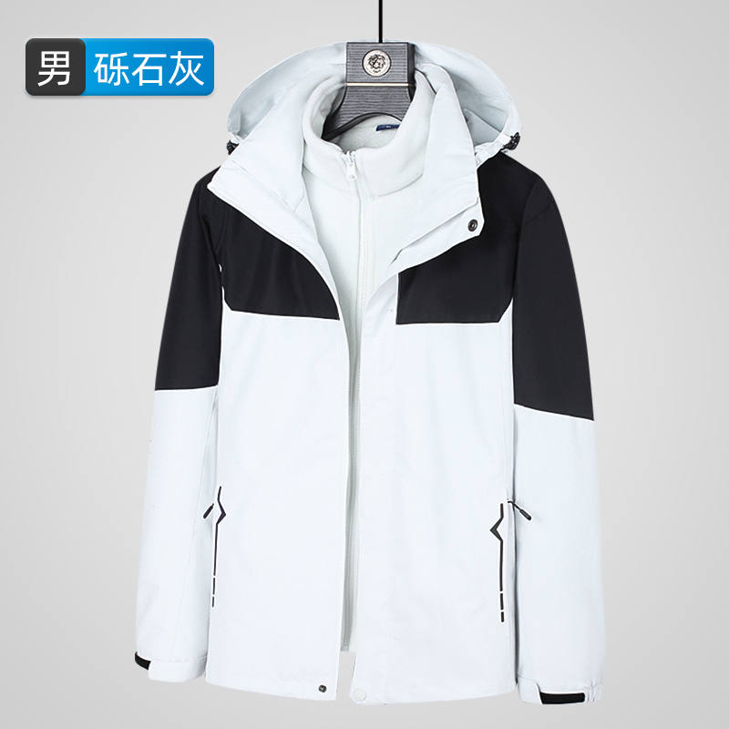 户外登山服加绒保暖三合一拼色抓绒内胆冲锋衣男款KT2-M803图5