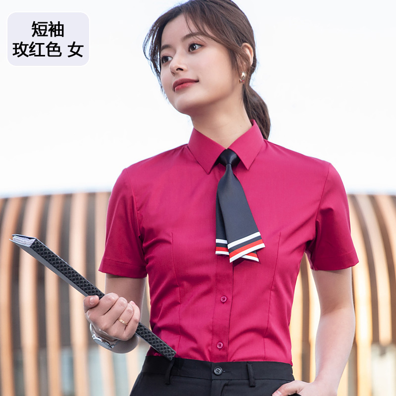 商务竹纤维平纹弹力短袖衬衫男女款81-698短袖衬衫图13