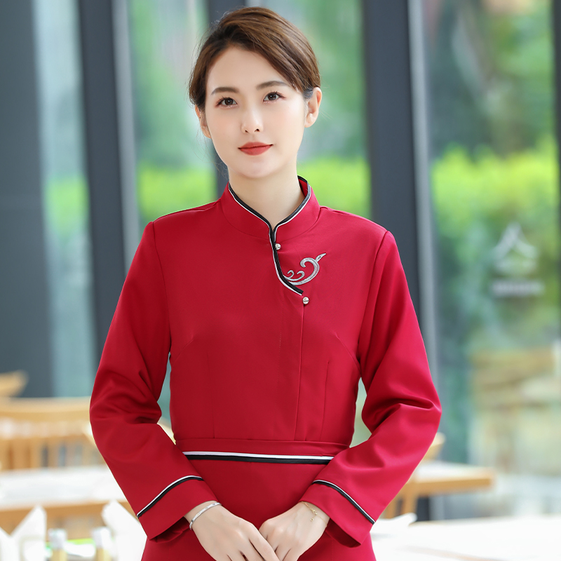 绣祥云服务员工作服长袖上衣+围裙女款H19-019-024女图3
