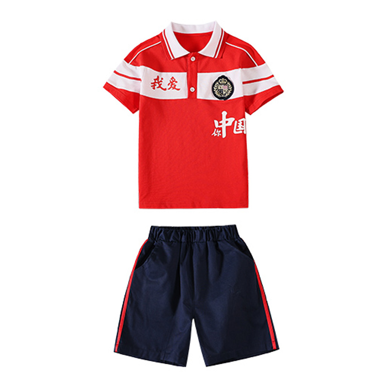 学院运动风夏季中小学生短袖校服套装两件套215-832（含徽章）图2