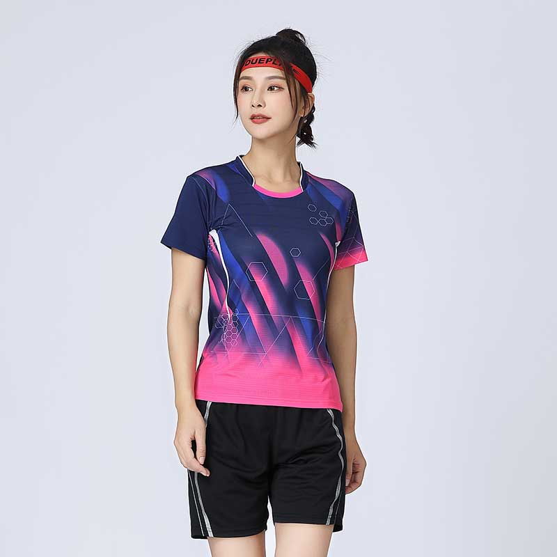亲子款撞色拼接领短袖羽毛球服120-1839女款上衣图2