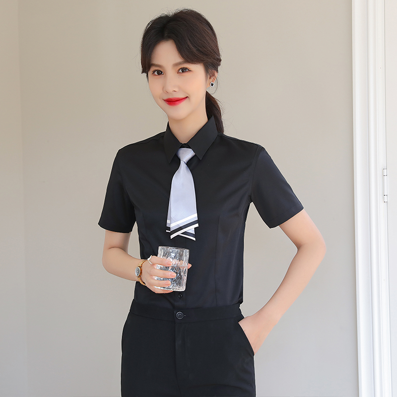 细斜纹弹力女士短袖衬111-985短袖衬衫女图3