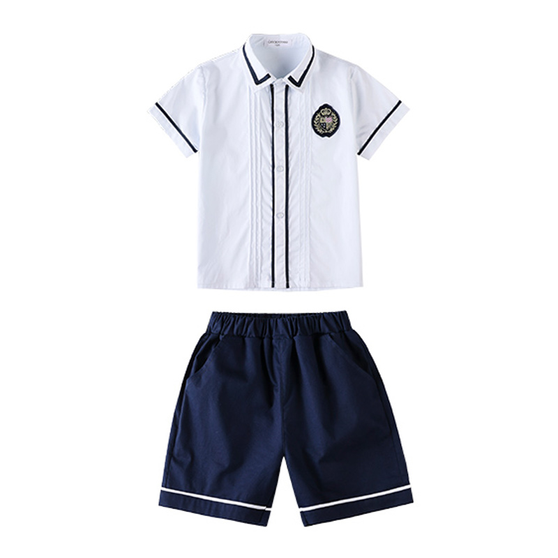夏季潮流学院英伦风中小学生短袖衬衫校服套装两件套215-817（含徽章、领结领带）图2