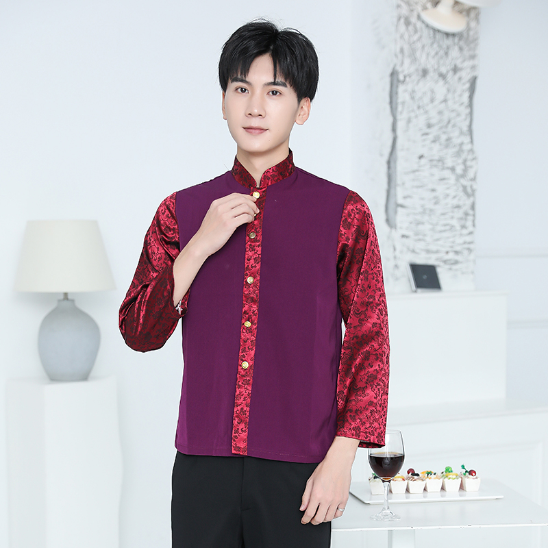 中式绣花长袖服务员工作服男款H05-中式绣花长袖男图2