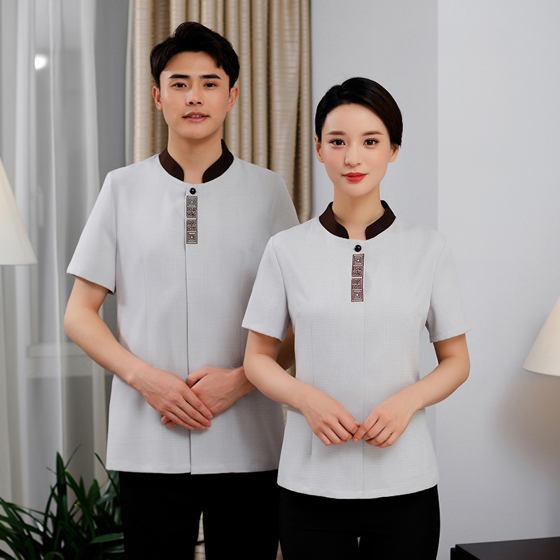 亚麻四方格保洁服短袖上衣H10-21009图3