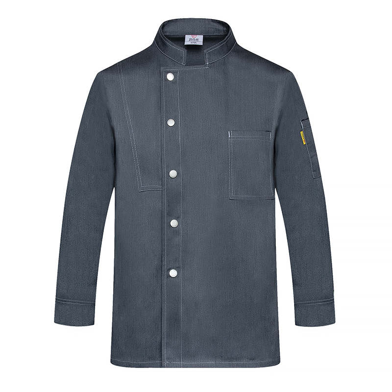 排扣口袋涤卡尼抗油污长袖厨师服上衣H05-精品明线图3