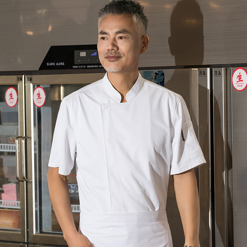 医护面料暗门襟短袖酒店厨师服上衣H01-21008图2