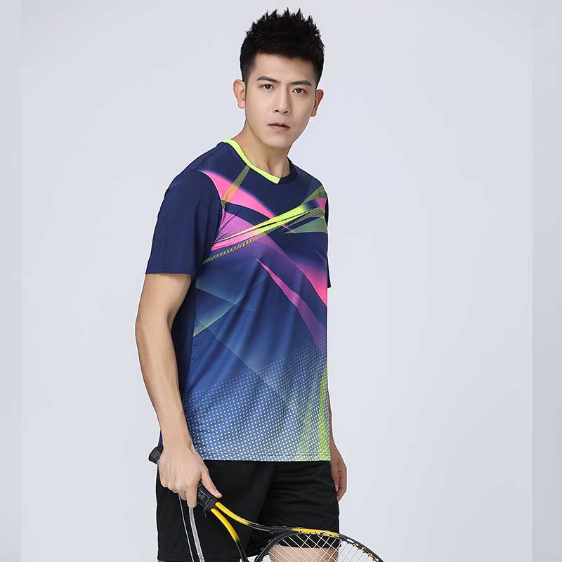 氨纶涤氨天星网布撞色羽毛球服120-1834男款上衣图3