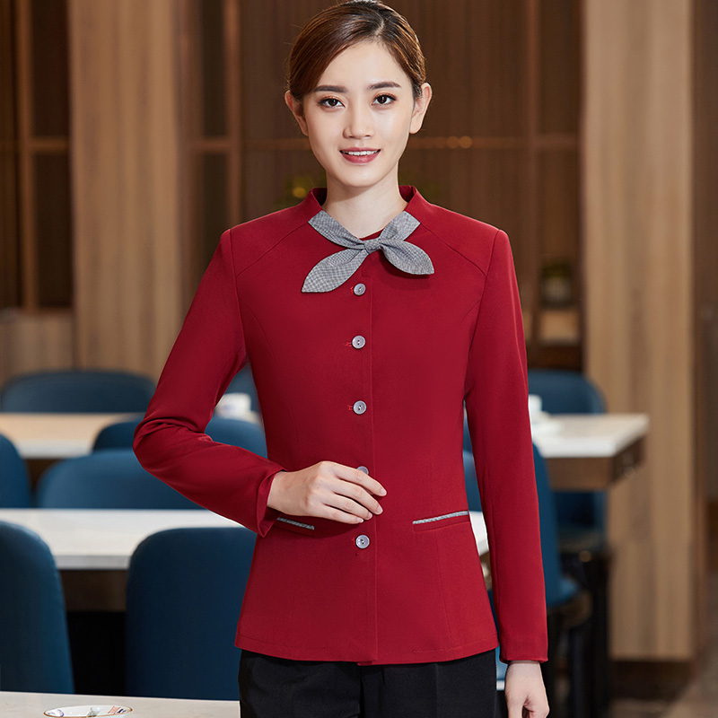 飘带交叉领长袖服务员工作服女款H01-2020-53女图3