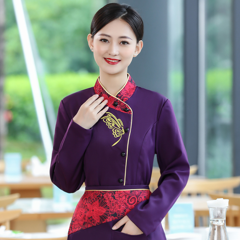 凤尾花服务员工作服长袖上衣+围裙女款H19-038-043女图5