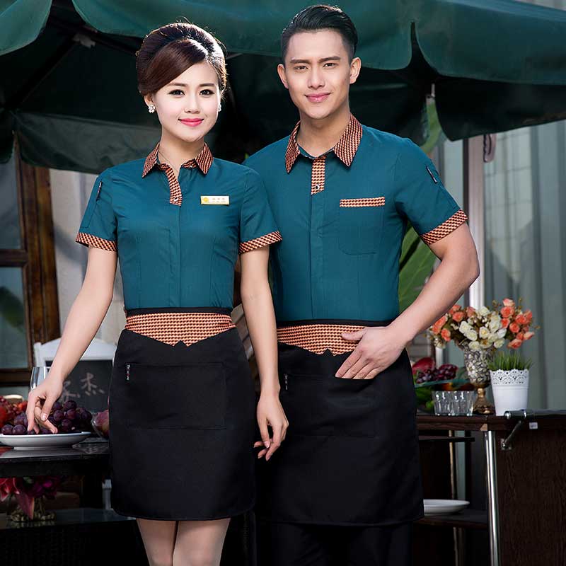 服务员工作服黄金格衬衣+围裙H19-L003女图3