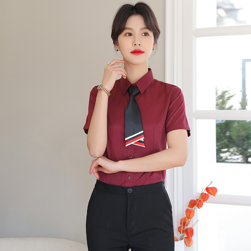 细斜纹弹力女士短袖衬111-985短袖衬衫女图4