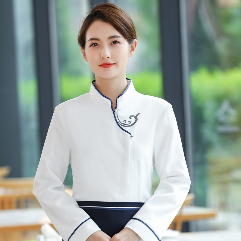 绣祥云服务员工作服长袖上衣+围裙女款H19-019-024女图2