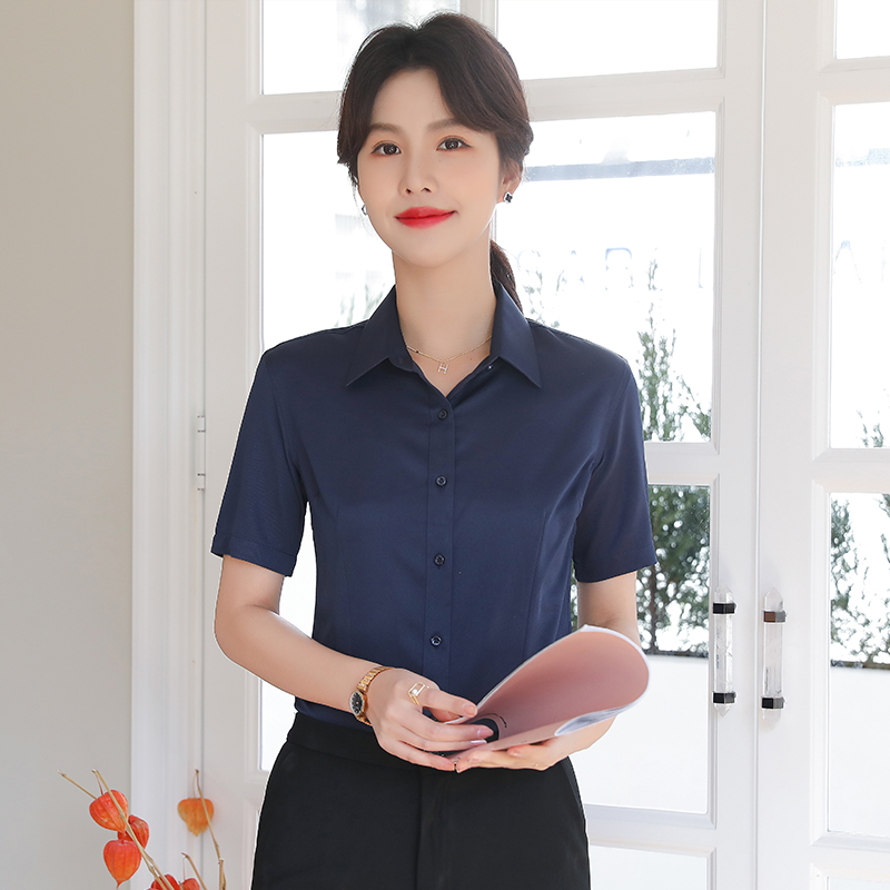细斜纹弹力女士短袖衬111-985短袖衬衫女图7
