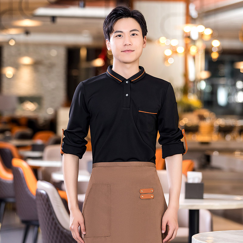领加边T恤长餐饮服务员工作服H01-2022-37男款