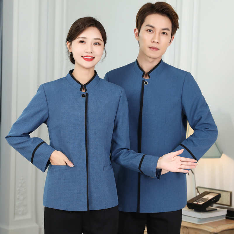 亚麻包边酒店长袖保洁工作服女款H31-BJ12女款图2