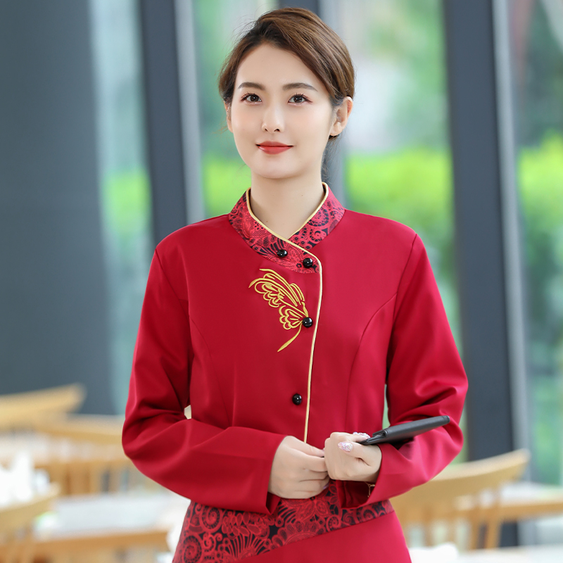 凤尾花服务员工作服长袖上衣+围裙女款H19-038-043女图2