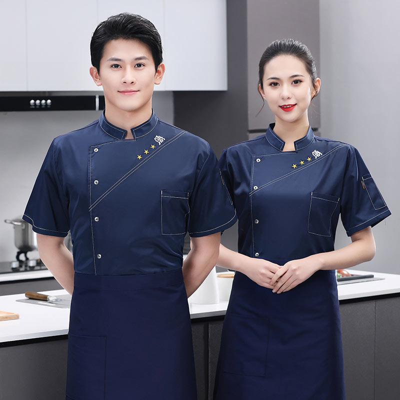 涤棉全工艺短袖厨师服上衣N01-明线三星图2