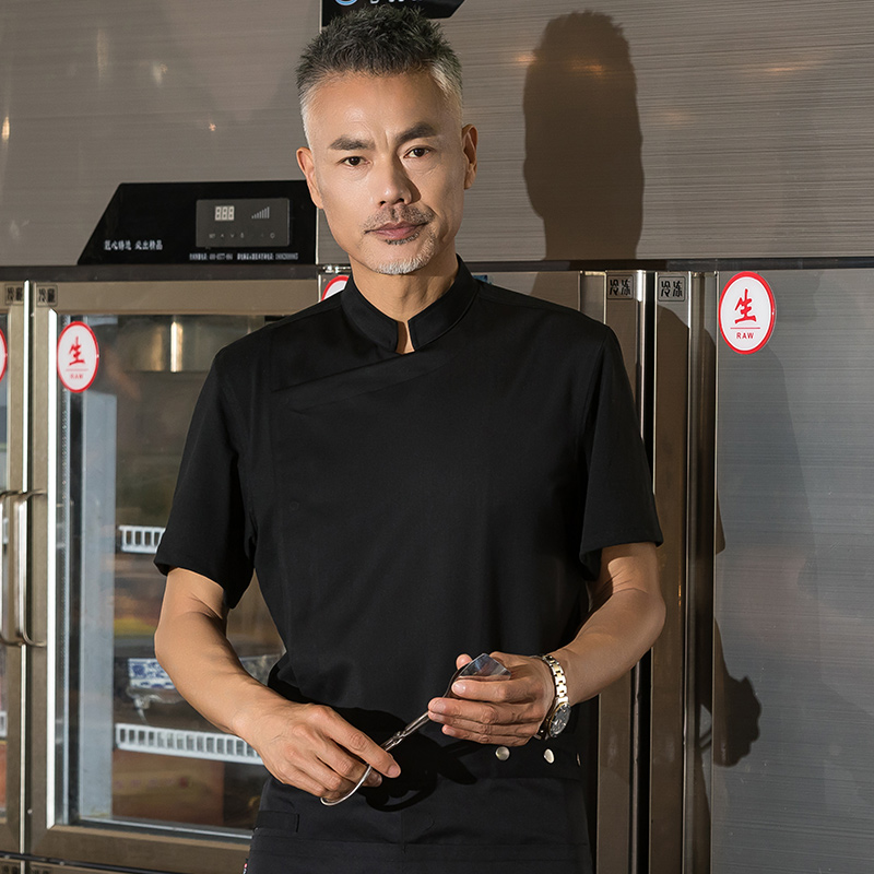 大偏襟哔叽短袖酒店厨师服上衣H01-22007图2