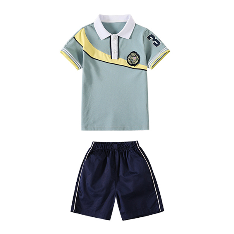 夏季休闲学院风中小学生短袖校服套装两件套215-833（含徽章）图2