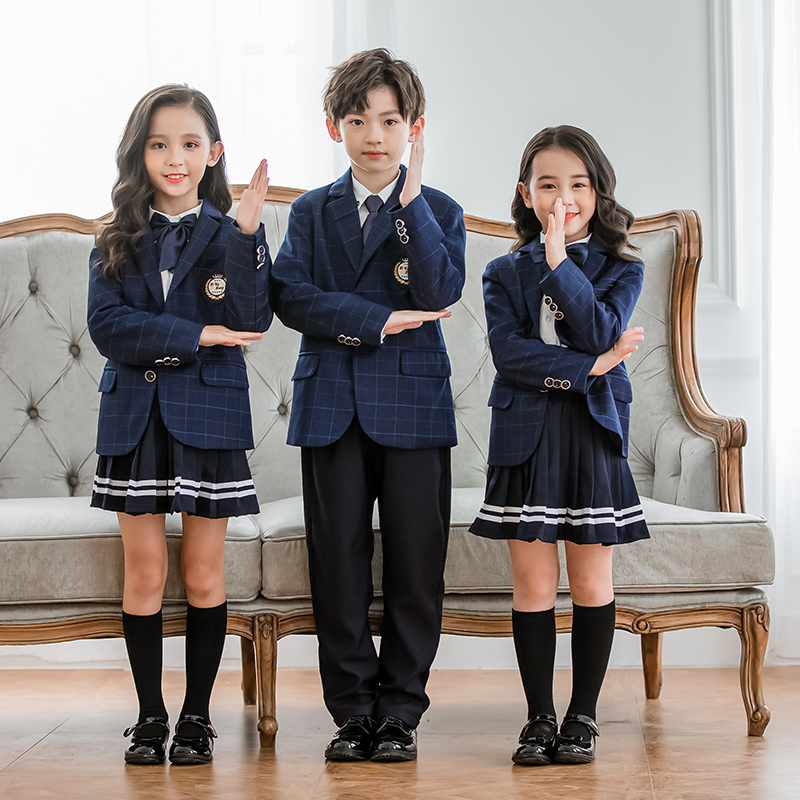 英伦风色织格子布中小学生校服四件套校服套装455-9169图2