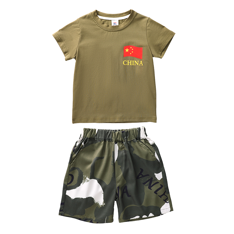 夏季潮流儿童经典迷彩服短袖套装两件套455-8212图2