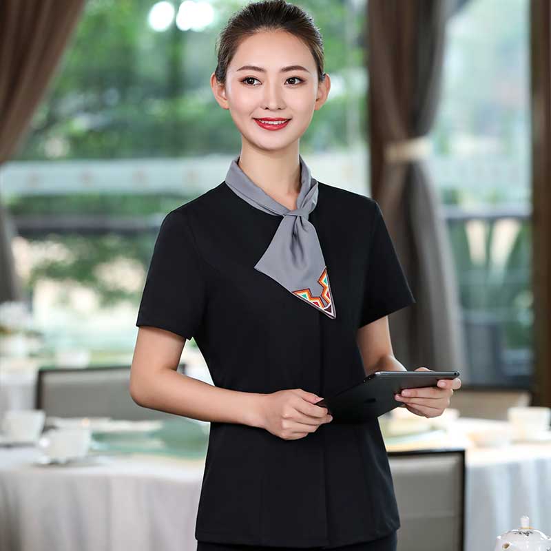 拼色飘领服务员上衣制服H05-2103女款图2