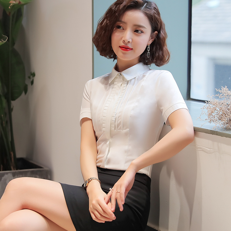 韩版薄款职业短袖衬衫109-1911短袖衬衫女图2