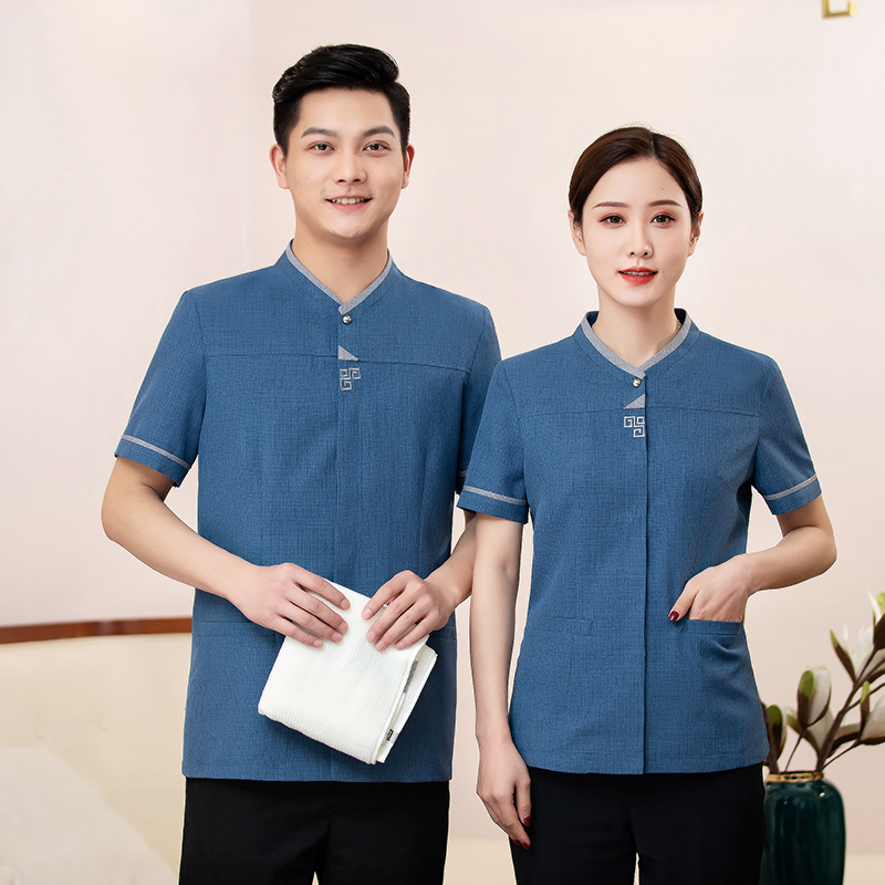 绣三角短袖保洁服上衣男款H10-2101男图6