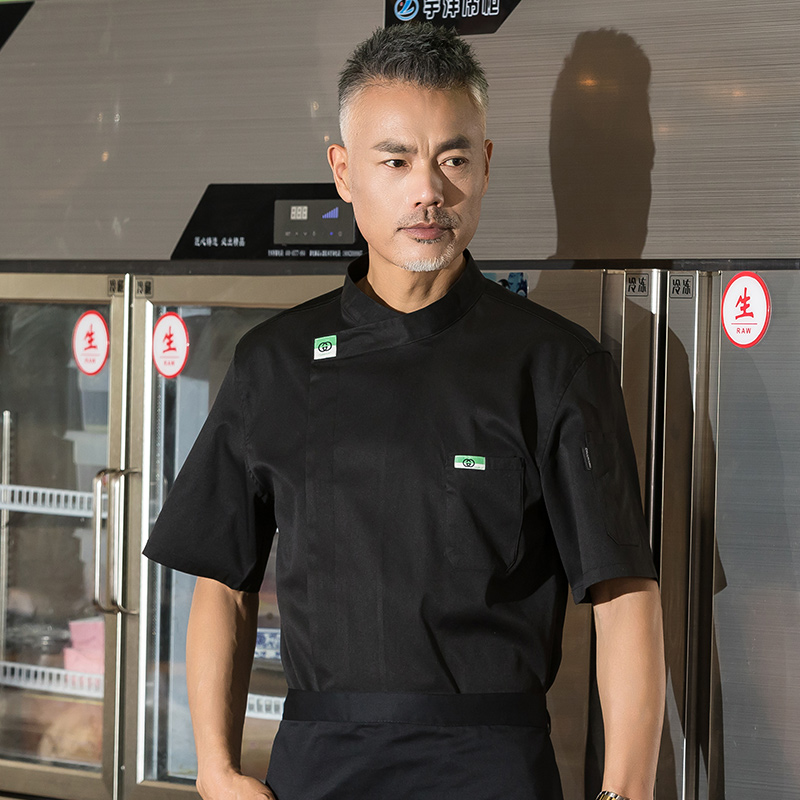 斜领绿标短袖酒店厨师服上衣H01-22001图2
