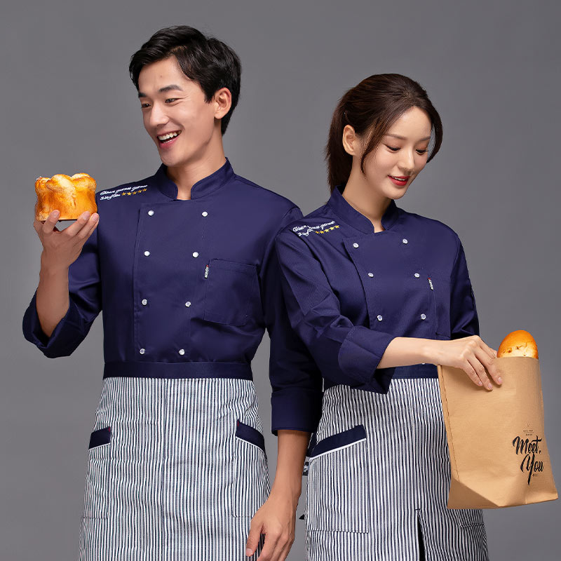 加厚磨毛耐穿抗油污长袖厨师服上衣H05-灯笼花图4