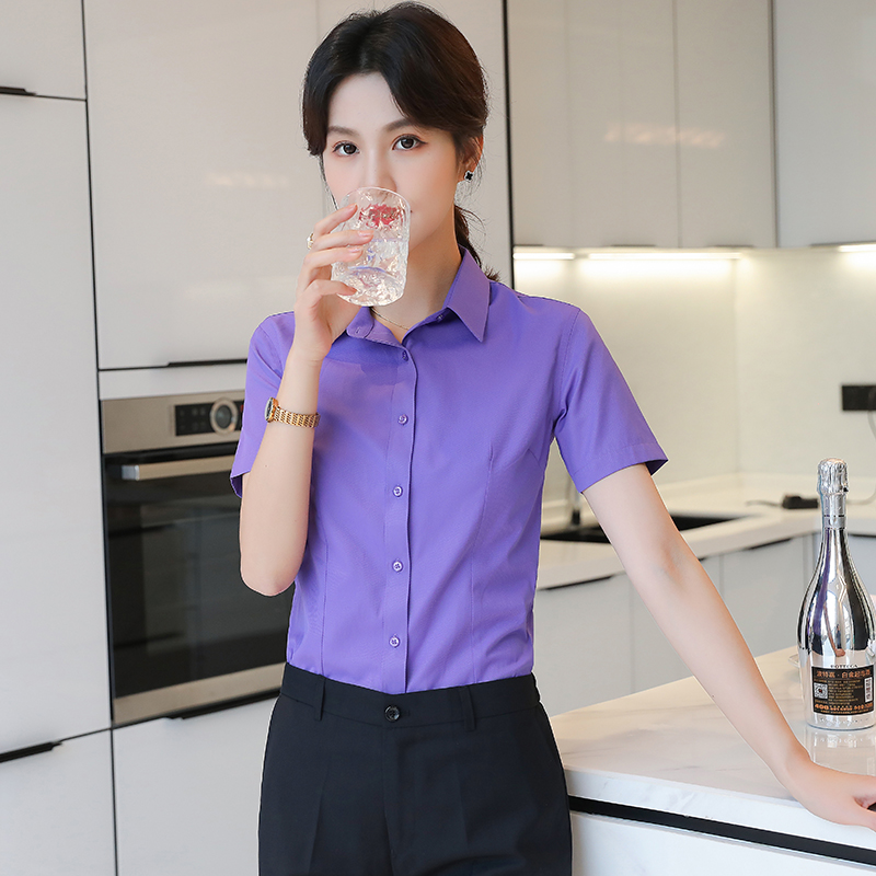粗纹职业女士短袖衬衫111-981短袖衬衫女图7