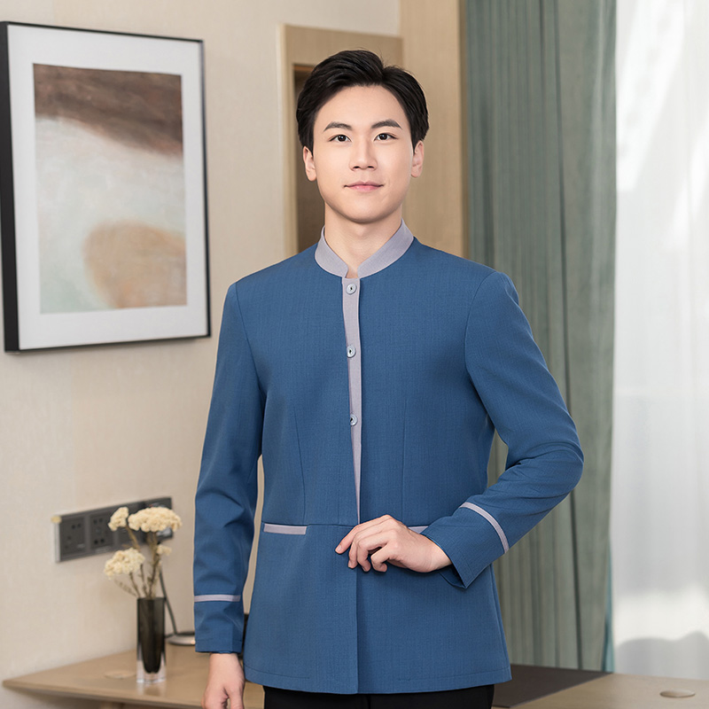 拼色门襟酒店宾馆客房秋冬保洁服H01-2022-45男款图2