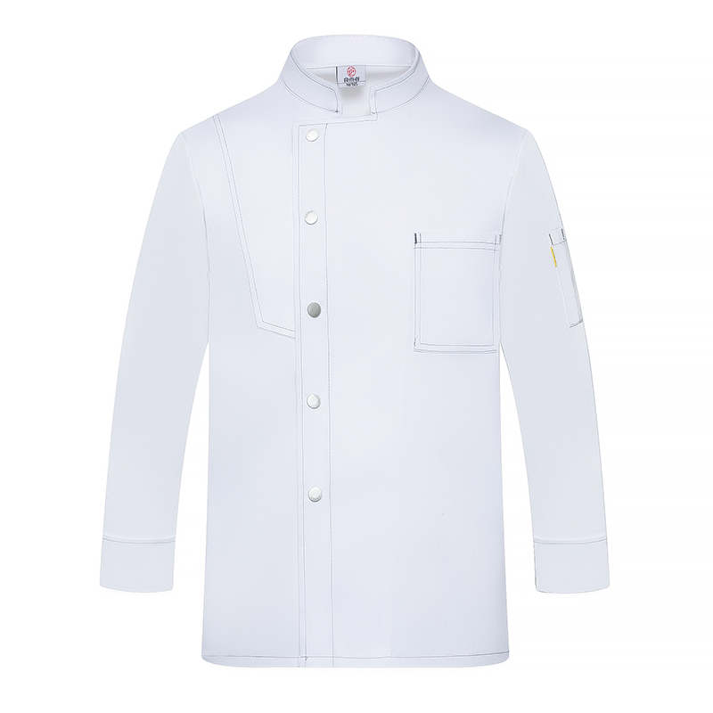 排扣口袋涤卡尼抗油污长袖厨师服上衣H05-精品明线图2