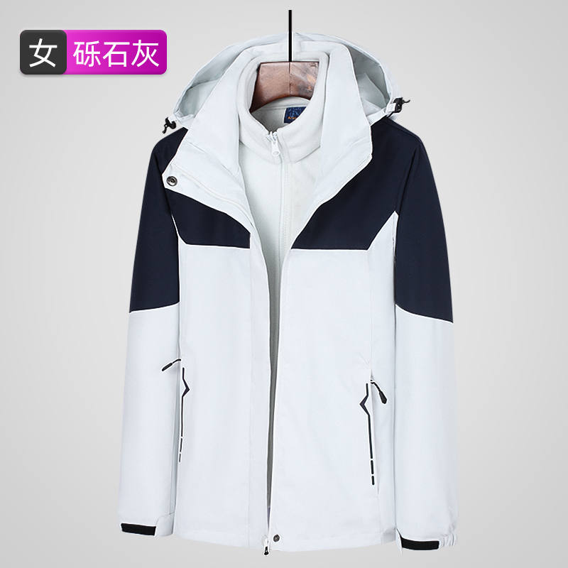 户外登山服加绒保暖三合一拼色抓绒内胆冲锋衣女款KT2-M804图2