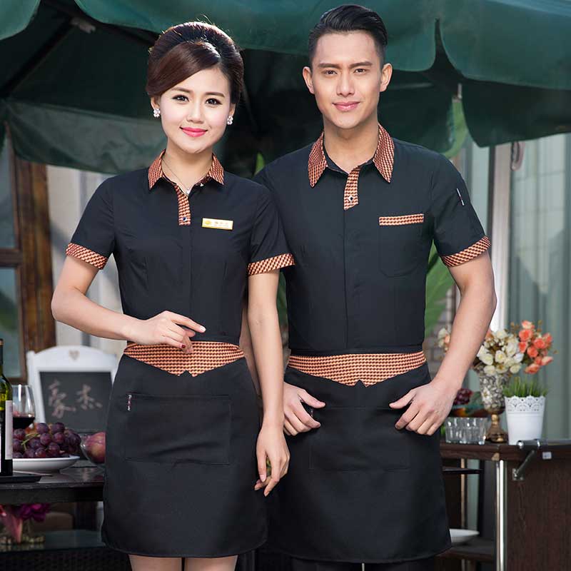 服务员工作服黄金格衬衣+围裙H19-L003女图2