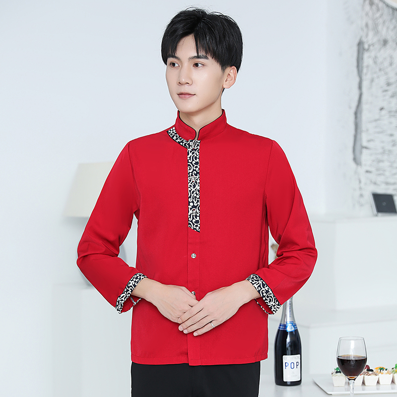 门禁黑花长袖服务员工作服男款H05-门禁黑花长袖男图2