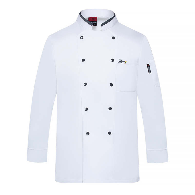 两排扣加厚涤棉抗油污长袖厨师服上衣H05-精品条领图2