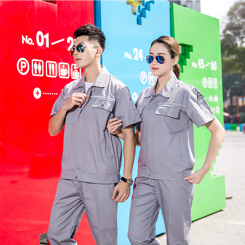 涤棉细斜纹春夏双反防静电短袖套装工作服H06-6012图3