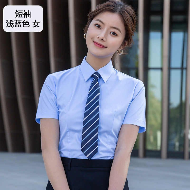 商务竹纤维平纹弹力短袖衬衫男女款81-698短袖衬衫图7