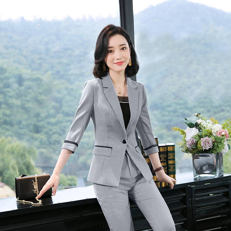 韩版商务休闲格子外套女DH1-8003外套图2