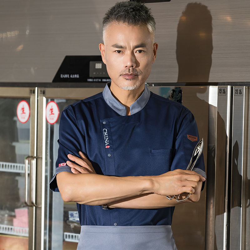 美卡灰领短袖酒店厨师服上衣H01-2022-20图3