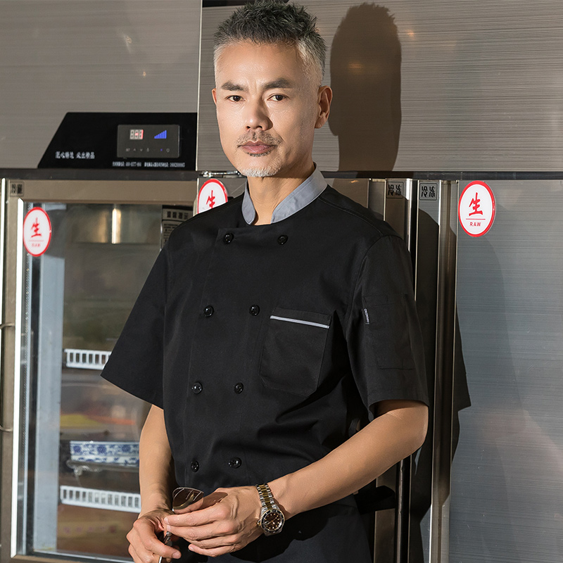 拼领双排短袖酒店厨师服上衣H01-22005图2