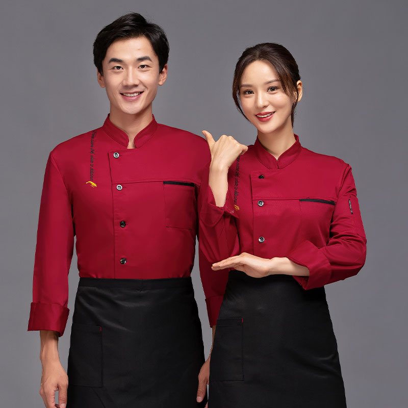 厚涤卡中餐厅亲肤透气长袖厨师服H05-字母吓